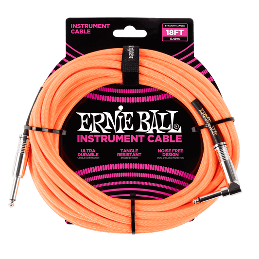 Ernie Ball 5.5 MetersBraided Straight / Angle Inst Cable, Neon Orange