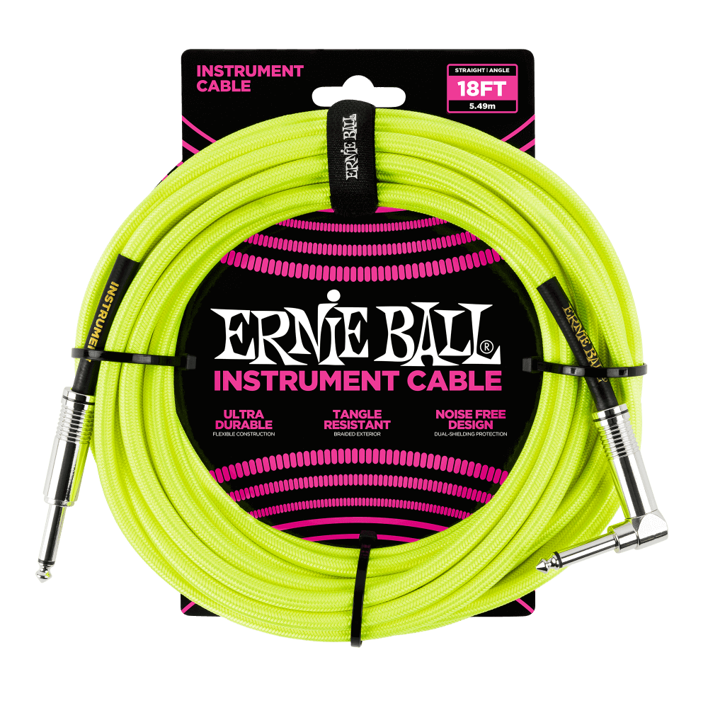 Ernie Ball 5.5 Meters Braided Straight / Angle Inst Cable, Neon Yellow