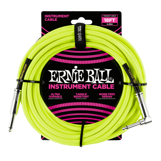 Ernie Ball 5.5 Meters Braided Straight / Angle Inst Cable, Neon Yellow