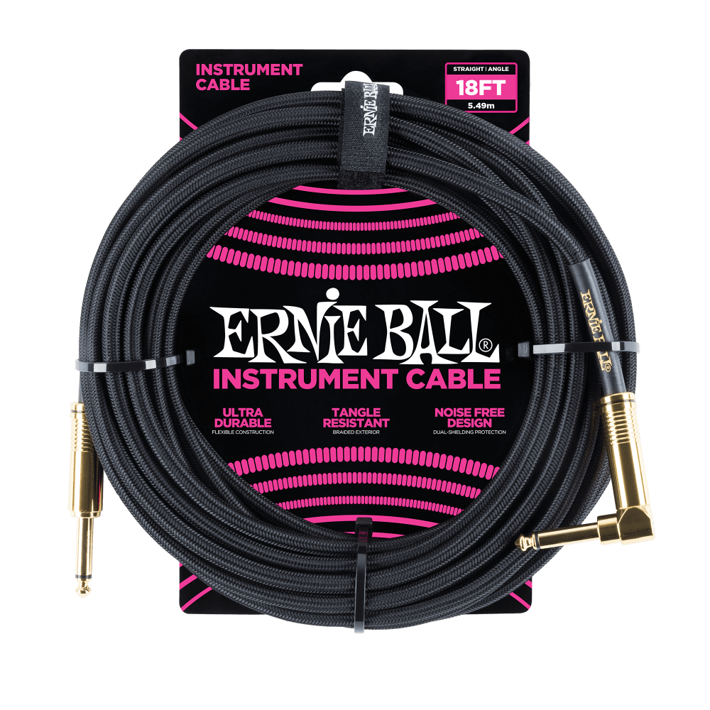 Ernie Ball 5.5 Meters Braided Straight / Angle Inst Cable, Black