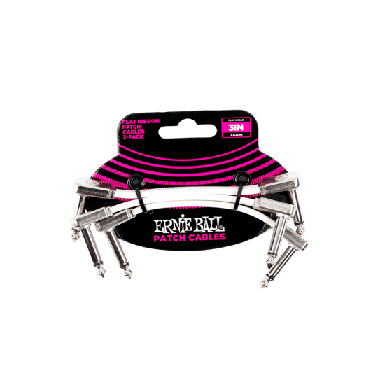 Ernie Ball 3” White Flat Ribbon Patch Cable 3-Pack