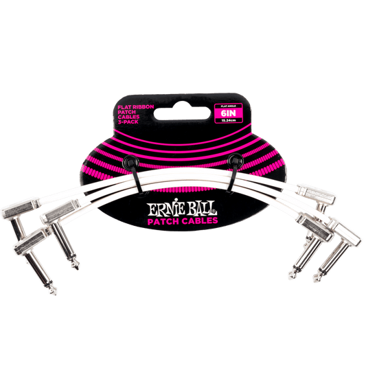 Ernie Ball 6” White Flat Ribbon Patch Cable 3-Pack