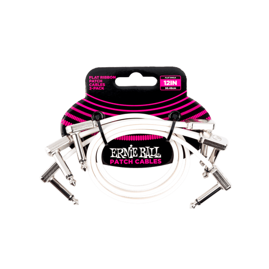 Ernie Ball 12” White Flat Ribbon Patch Cable 3-Pack