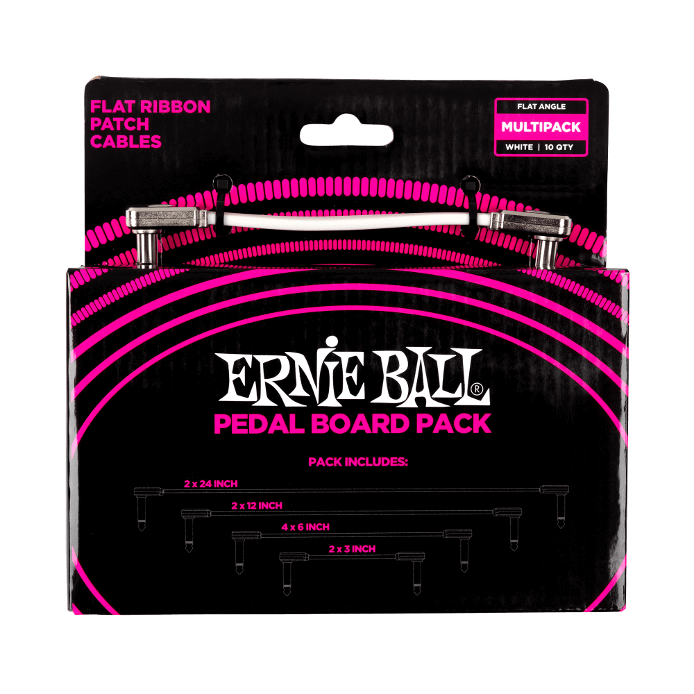 Ernie Ball White Flat Ribbon Patch Cables Pedalboard Multi-Pack