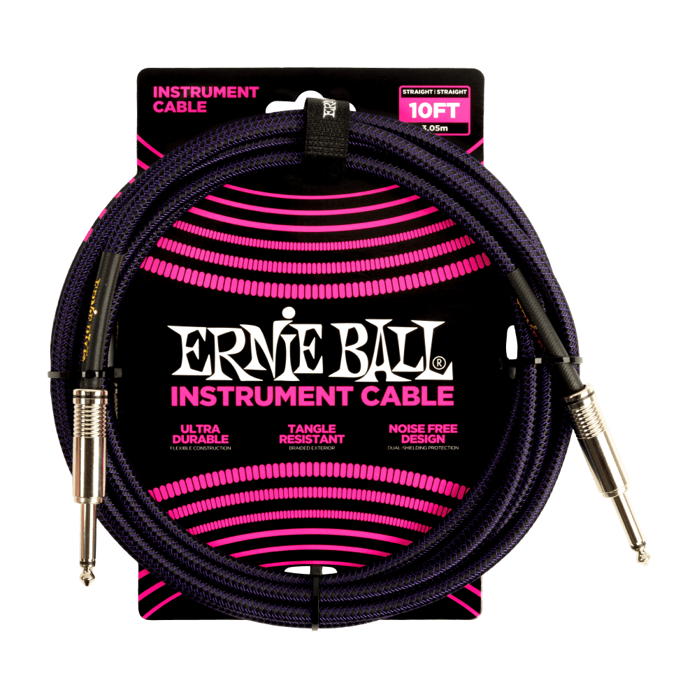 Ernie Ball 10ft Braided Straight Straight Inst Cable Purple Black