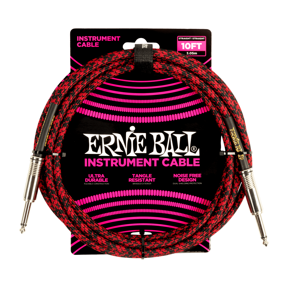 Ernie Ball 10ft Braided Straight Straight Inst Cable Red Black