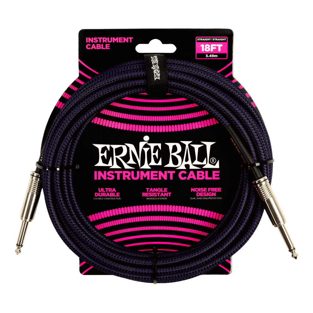 Ernie Ball 18ft Braided Straight Straight Inst Cable Purple Black