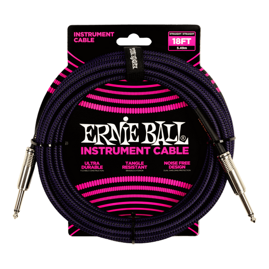 Ernie Ball 18ft Braided Straight Straight Inst Cable Purple Black