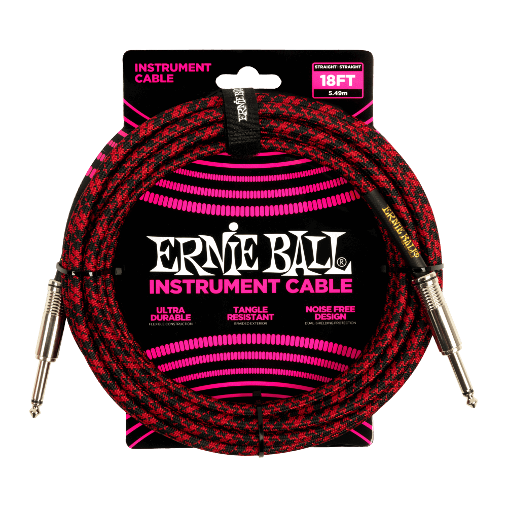 Ernie Ball 18ft Braided Straight Straight Inst Cable Red Black