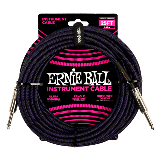 Ernie Ball 25ft Braided Straight Straight Inst Cable Purple Black