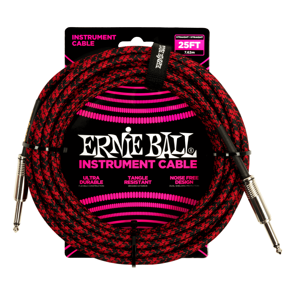 Ernie Ball 25ft Braided Straight Straight Inst Cable Red Black