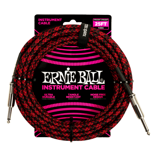 Ernie Ball 25ft Braided Straight Straight Inst Cable Red Black