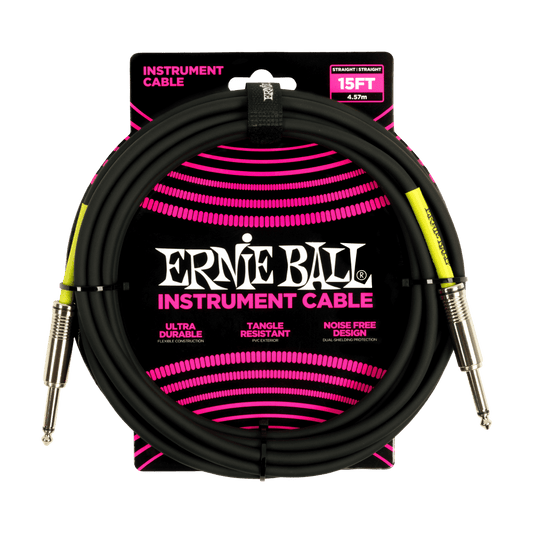 Ernie Ball 15ft PVC Straight Straight Inst Cable Black