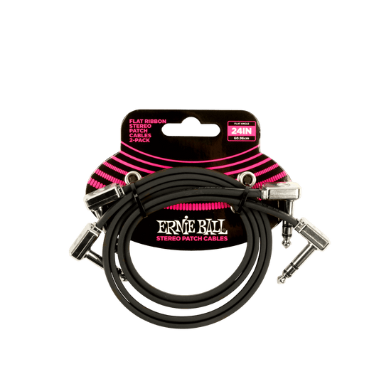 24” Flat Ribbon Stereo Patch Cable Black 2-Pack