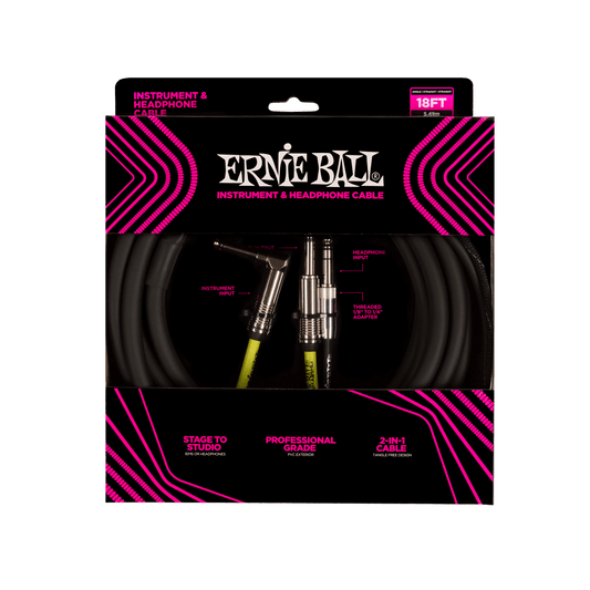 Ernie Ball 18' Instrument & Headphone Cable Black